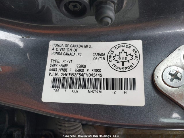 Продаж на аукціоні авто 2015 Honda Civic Ex, vin: 2HGFB2F54FH045449, номер лоту: 12577233