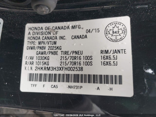 2HKRM3H3XFH002538 Honda CR-V LX