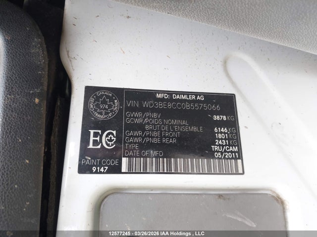 12577245 :رقم المزاد ، WD3BE8CC0B5575066 vin ، 2011 Mercedes-benz Sprinter 2500 مزاد بيع