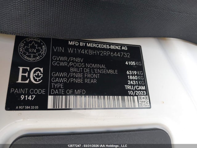 W1Y4KBHY2RP644732 Mercedes-Benz Sprinter 2500 High Roof 4-cyl Diesel/standard Roof 4-cyl Diesel
