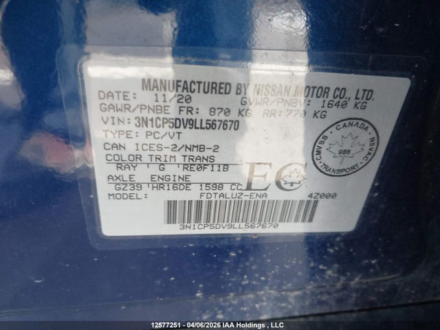 Aukcja sprzedaży 2020 Nissan Kicks Sr, vin: 3N1CP5DV9LL567670, numer aukcji: 12577251