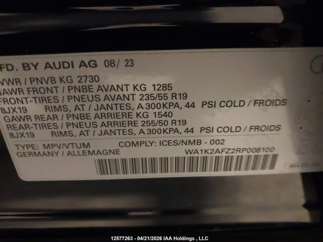 WA1K2AFZ2RP008100 Audi Q4 E-TRON