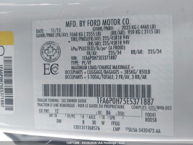 1FA6P0H75E5371887 Ford FUSION SE