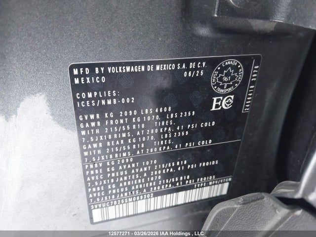 2025 Volkswagen Taos Se მანქანა იყიდება აუქციონზე, vin: 3VVUC7B25SM069302, აუქციონის ნომერი: 12577271
