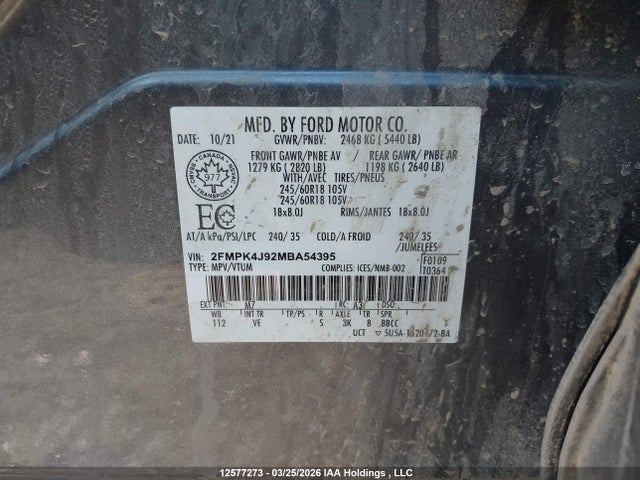 2FMPK4J92MBA54395 Ford EDGE SEL