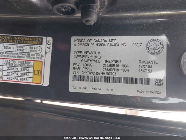 Aukcja sprzedaży 2016 Honda Cr-v Ex, vin: 2HKRW2H58HH107703, numer aukcji: 12577285