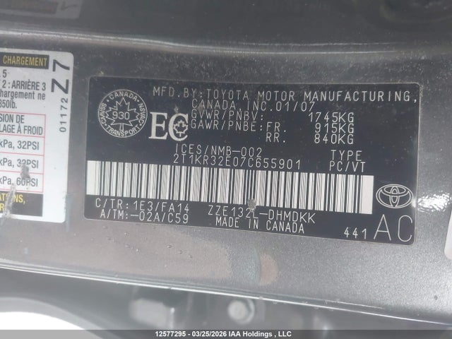 Aukcja sprzedaży 2007 Toyota Matrix Xr, vin: 2T1KR32E07C655901, numer aukcji: 12577295