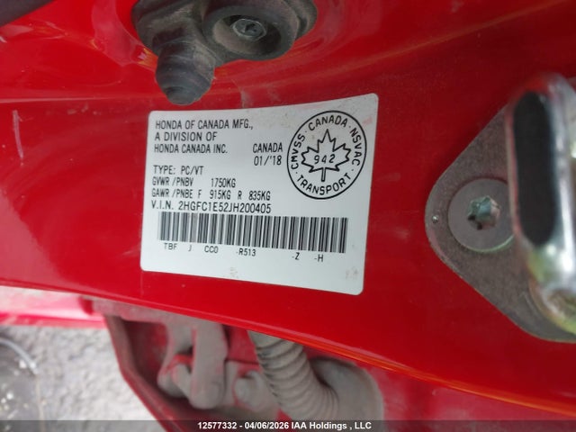 Honda Civic Si Si 2018 2HGFC1E52JH200405 Image 9