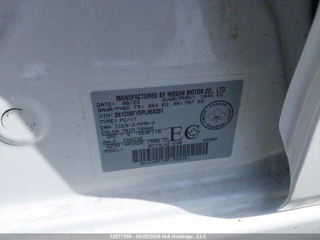 Продажа на аукционе авто 2023 Nissan Versa Sr, vin: 3N1CN8FV5PL868351, номер лота: 12577355