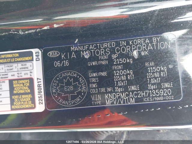KNDPMCAC2H7135920 KIA Sportage Lx