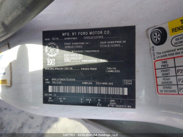 Aukcja sprzedaży 2010 Ford Transit Connect, vin: NM0LS7DN0AT034569, numer aukcji: 12577531