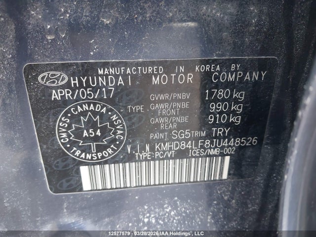 KMHD84LF8JU448526 Hyundai ELANTRA GL
