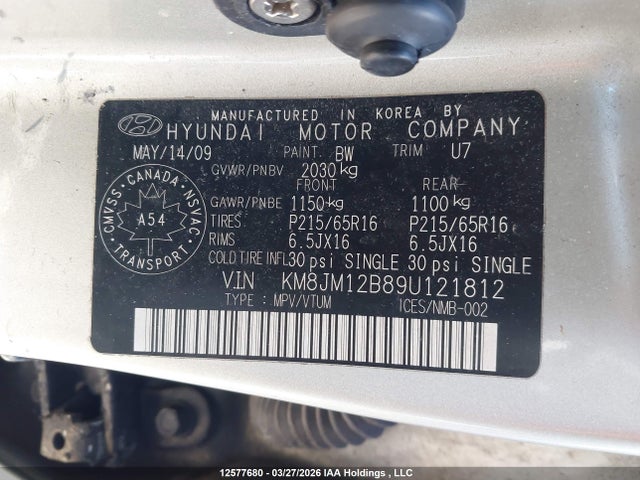 Aukcja sprzedaży 2009 Hyundai Tucson, vin: KM8JM12B89U121812, numer aukcji: 12577680