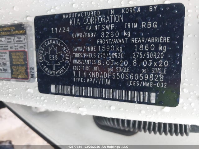 2025 Kia Ev9 მანქანა იყიდება აუქციონზე, vin: KNDADFS50S6059828, აუქციონის ნომერი: 12577784