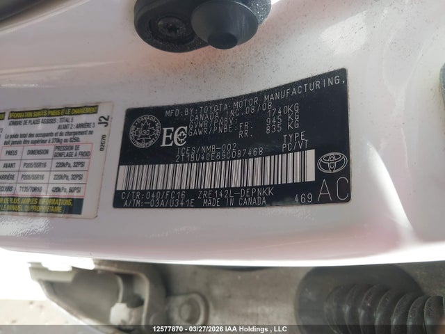 12577870 :رقم المزاد ، 2T1BU40E69C087468 vin ، 2009 Toyota Corolla S/le/xle مزاد بيع