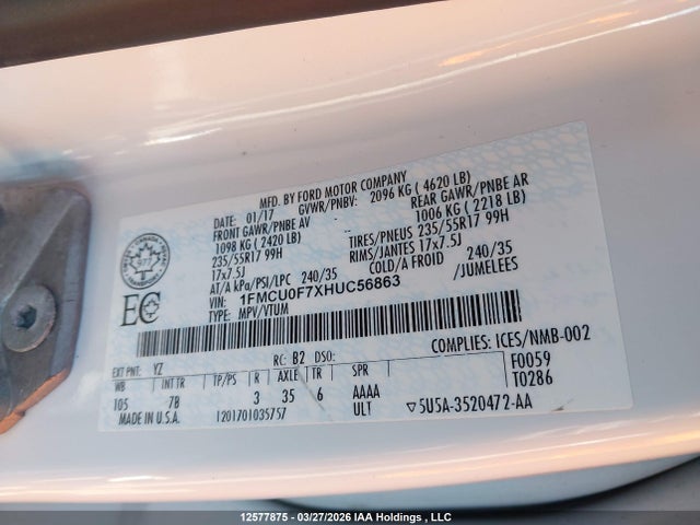 1FMCU0F7XHUC56863 Ford ESCAPE S
