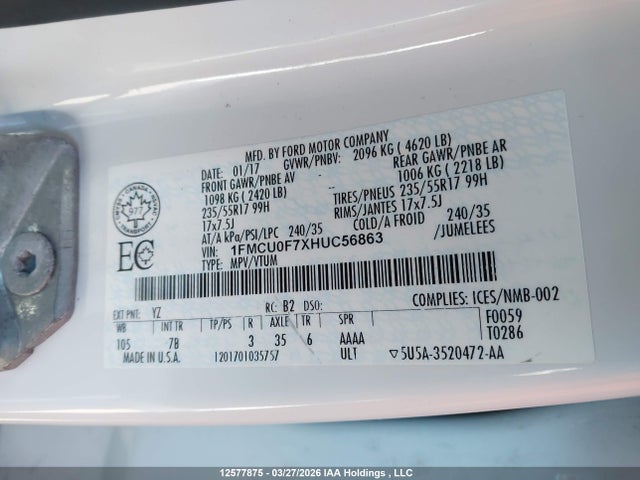 1FMCU0F7XHUC56863 Ford ESCAPE S