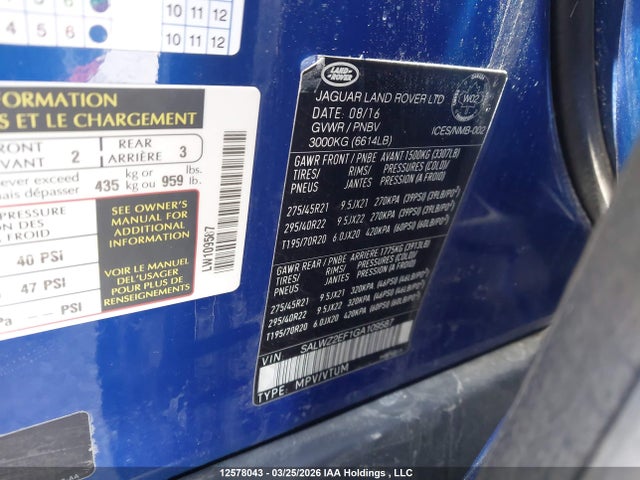 SALWZ2EF1GA109587 Land Rover Range Rover Sport V8 Supercharged