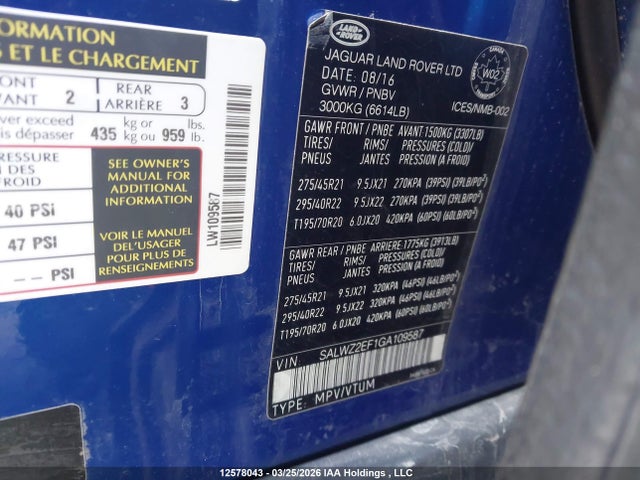 SALWZ2EF1GA109587 Land Rover Range Rover Sport V8 Supercharged