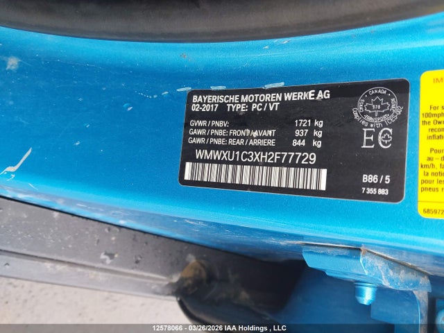 WMWXU1C3XH2F77729 Mini Cooper