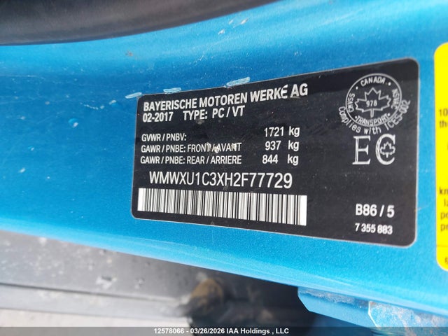 WMWXU1C3XH2F77729 Mini Cooper