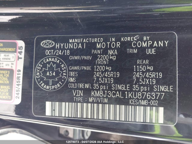 KM8J3CAL1KU876377 Hyundai Tucson Ultimate