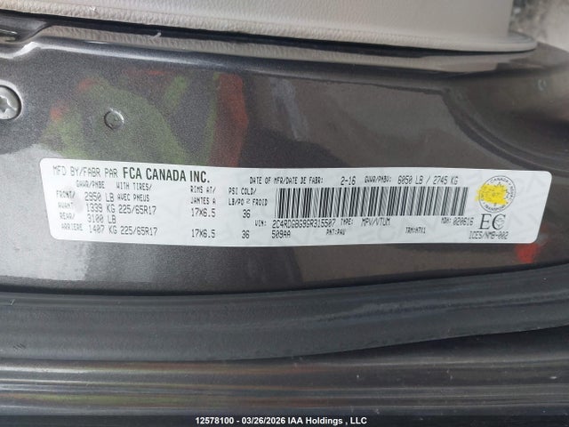 12578100 :رقم المزاد ، 2C4RDGBG9GR315507 vin ، 2016 Dodge Grand Caravan Se/sxt مزاد بيع