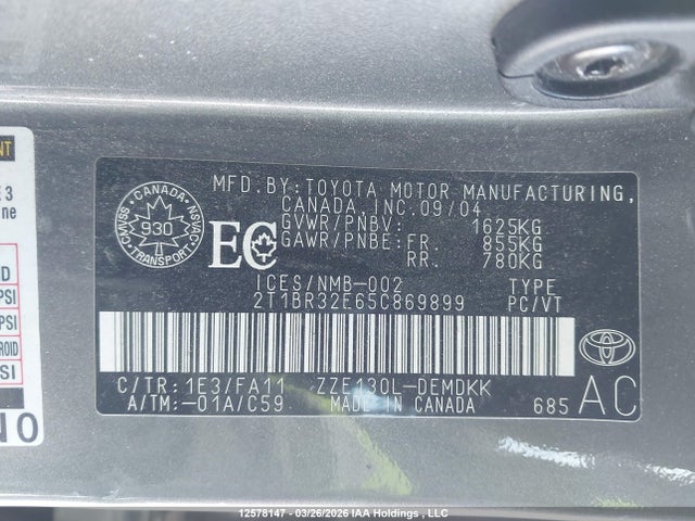 Aukcja sprzedaży 2005 Toyota Corolla Ce/le/s, vin: 2T1BR32E65C869899, numer aukcji: 12578147