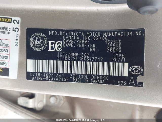 Aukcja sprzedaży 2006 Toyota Corolla Ce/le/sport, vin: 2T1BR32E36C647712, numer aukcji: 12578159