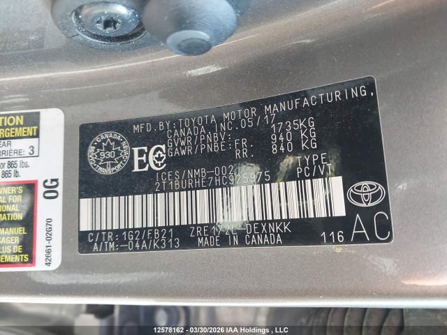 Toyota Corolla 2017 2T1BURHE7HC925975 Image 9