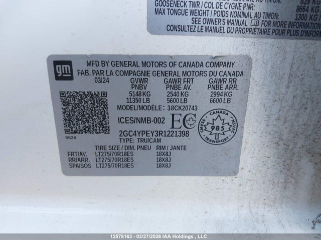 Aukcja sprzedaży 2024 Chevrolet Silverado 2500hd Ltz, vin: 2GC4YPEY3R1221398, numer aukcji: 12578163