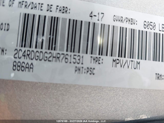 Продаж на аукціоні авто 2017 Dodge Grand Caravan Crew, vin: 2C4RDGDG2HR761531, номер лоту: 12578169