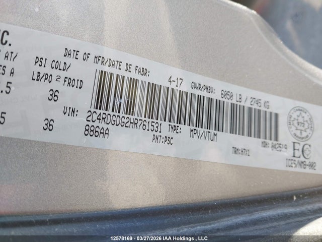 Продаж на аукціоні авто 2017 Dodge Grand Caravan Crew, vin: 2C4RDGDG2HR761531, номер лоту: 12578169