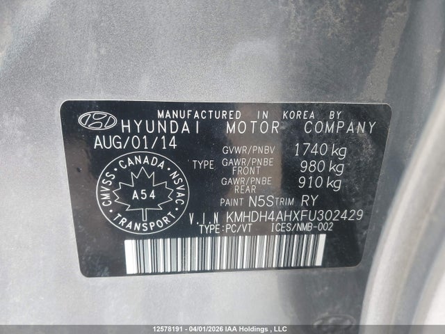 KMHDH4AHXFU302429 Hyundai Elantra Gls