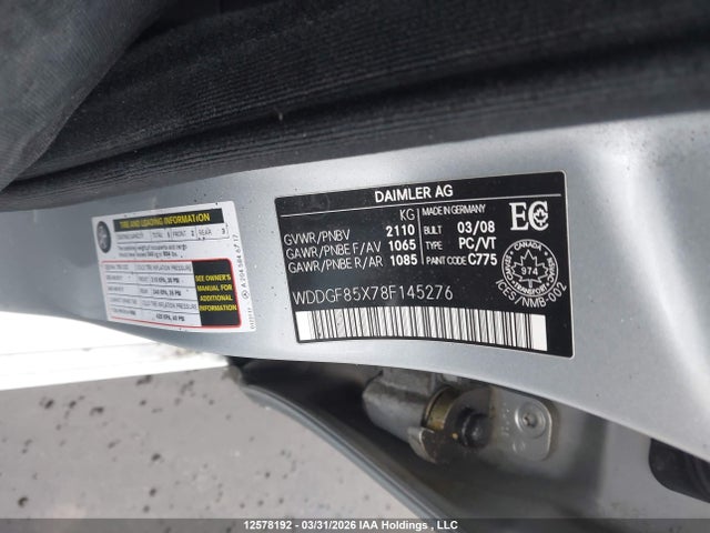 Aukcja sprzedaży 2008 Mercedes-benz C 230 4matic, vin: WDDGF85X78F145276, numer aukcji: 12578192