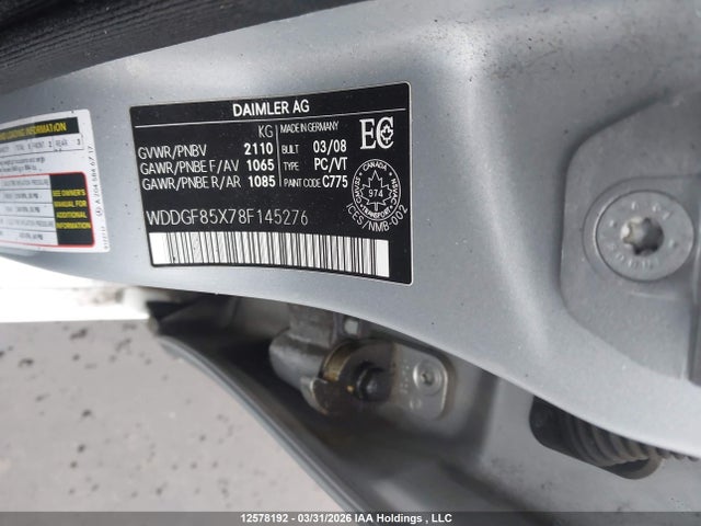 Aukcja sprzedaży 2008 Mercedes-benz C 230 4matic, vin: WDDGF85X78F145276, numer aukcji: 12578192