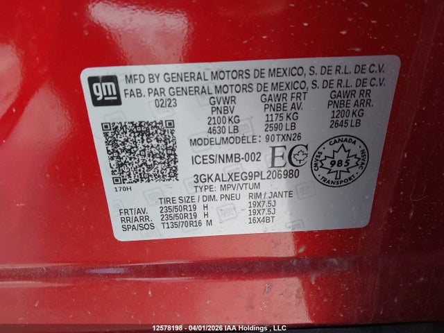 12578198 :رقم المزاد ، 3GKALXEG9PL206980 vin ، 2023 Gmc Terrain Denali مزاد بيع