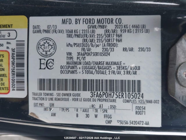 Aukcja sprzedaży 2014 Ford Fusion Se, vin: 3FA6P0H75ER105024, numer aukcji: 12539587