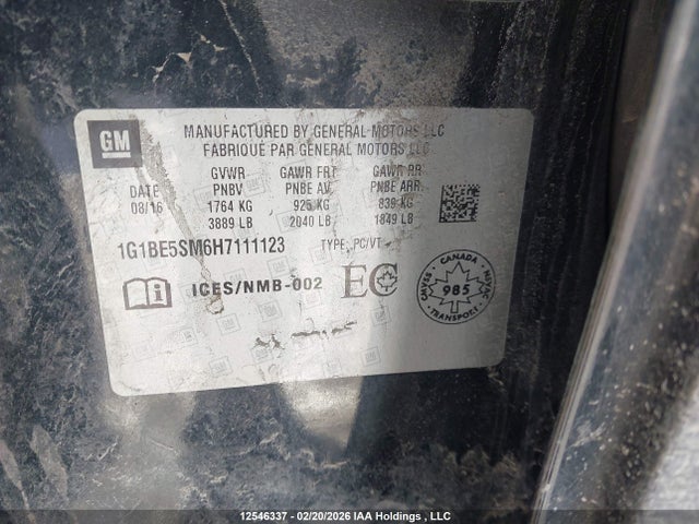 1G1BE5SM6H7111123 Chevrolet Cruze Lt Auto