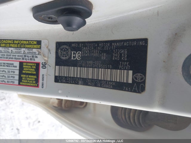 2T1BURHE0HC850519 Toyota COROLLA LE