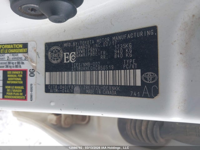 2T1BURHE0HC850519 Toyota COROLLA LE