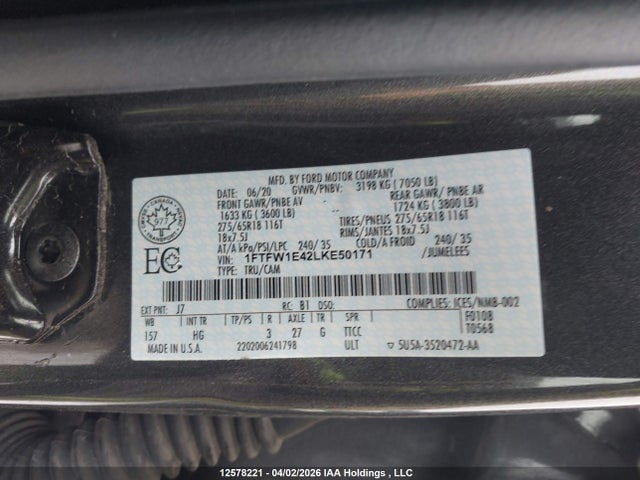 1FTFW1E42LKE50171 Ford F-150 Lariat