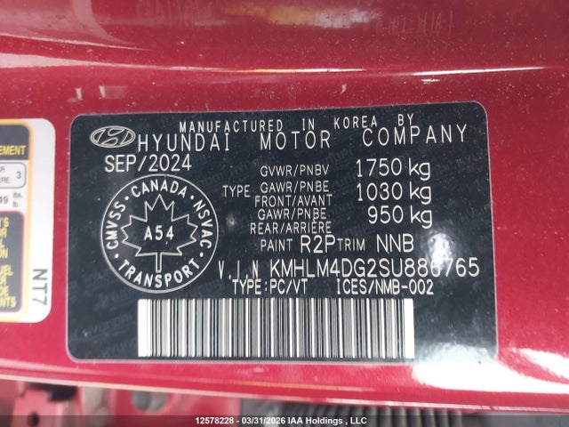 12578228 :رقم المزاد ، KMHLM4DG2SU886765 vin ، 2025 Hyundai Elantra Preferred With Tech Package مزاد بيع