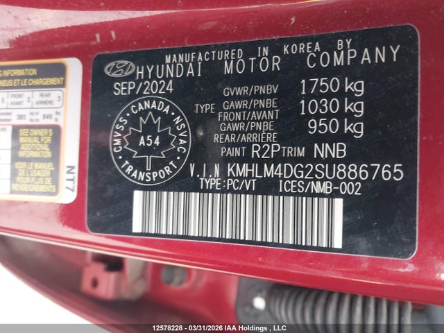 12578228 :رقم المزاد ، KMHLM4DG2SU886765 vin ، 2025 Hyundai Elantra Preferred With Tech Package مزاد بيع