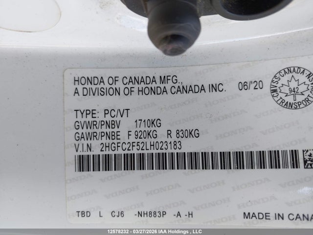 Honda Civic Lx 2020 2HGFC2F52LH023183 Image 9