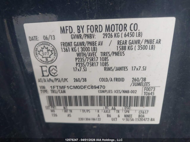 Aukcja sprzedaży 2013 Ford F-150 Xl, vin: 1FTMF1CM0DFC89470, numer aukcji: 12578247