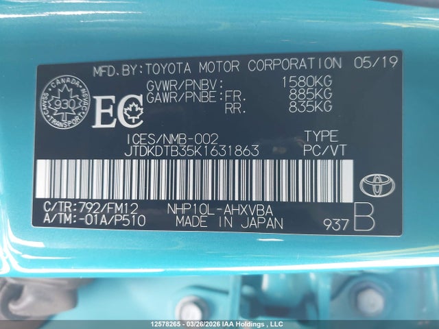 JTDKDTB35K1631863 Toyota PRIUS C