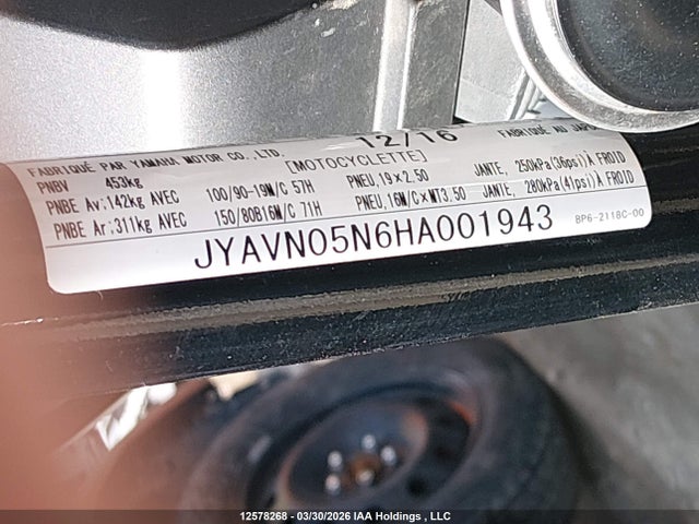JYAVN05N6HA001943 Yamaha Xvs950 Cu/cuc