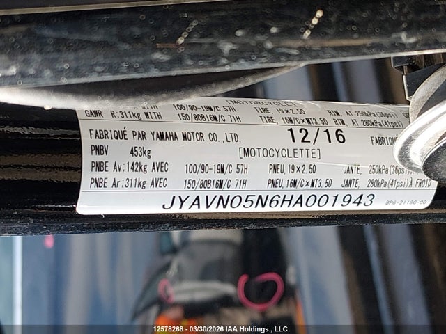 JYAVN05N6HA001943 Yamaha Xvs950 Cu/cuc