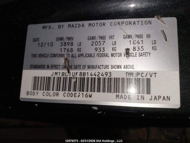 Aukcja sprzedaży 2011 Mazda Mazda3 Gx, vin: JM1BL1UF8B1442493, numer aukcji: 12578273